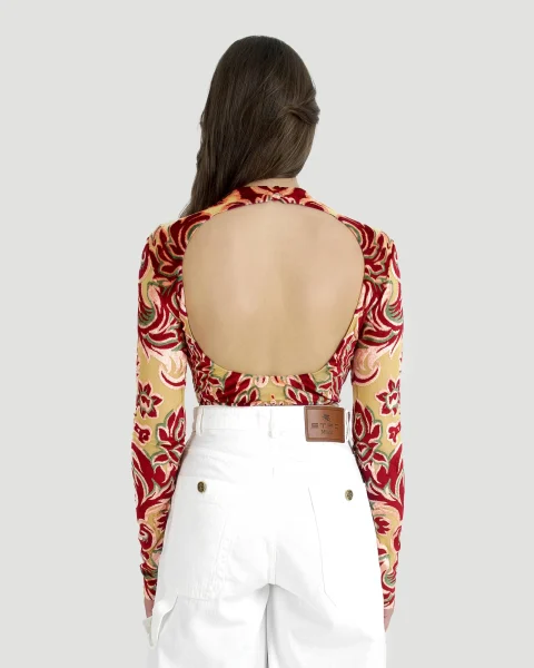 Tulle and Jacquard Velvet Top — снимка 3