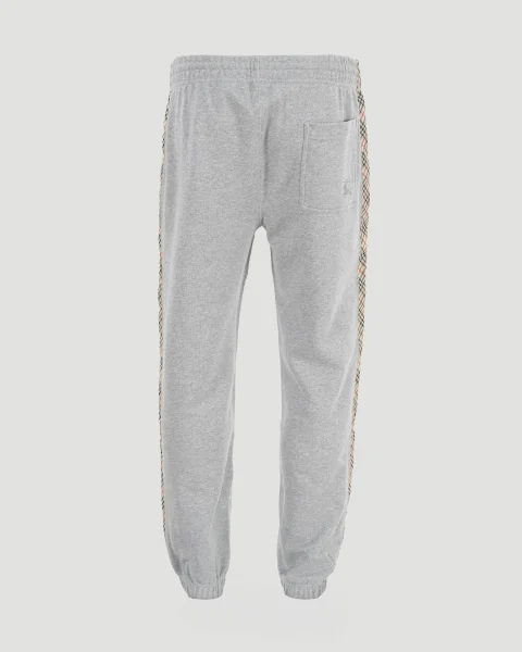 Check Trim Cotton Jogging Pants in Pale Grey Melange — снимка 2