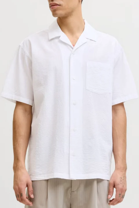 Риза Jprblashawn Seersucker S/S 12295815 11-0601 TCX bright white — снимка 2