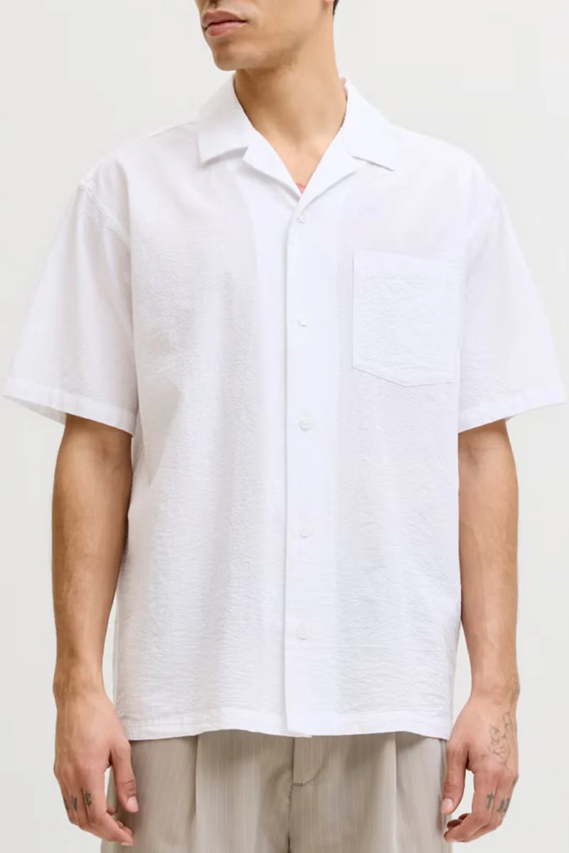 Риза Jprblashawn Seersucker S/S 12295815 11-0601 TCX bright white — снимка 2