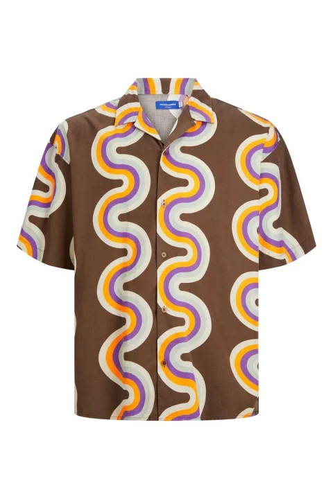 Риза Jorbelize Tencel Aop Shirt Ss 12233627 19-1118 TCX chestnut