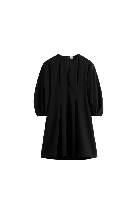 Balloon Sleeve Cotton Dress Black