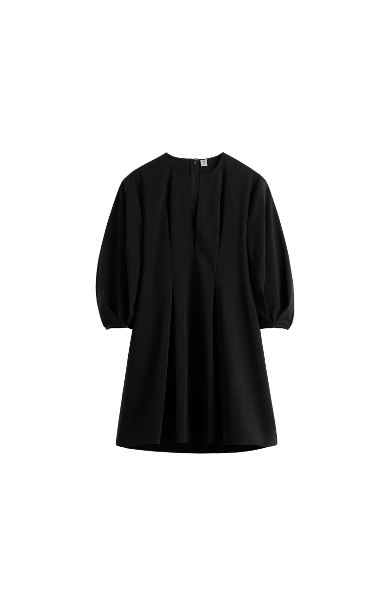 Balloon Sleeve Cotton Dress Black