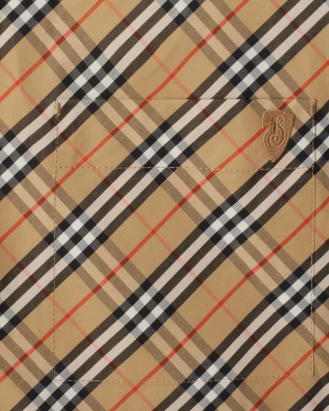 Cropped Check Cotton Shirt in Sand — снимка 2