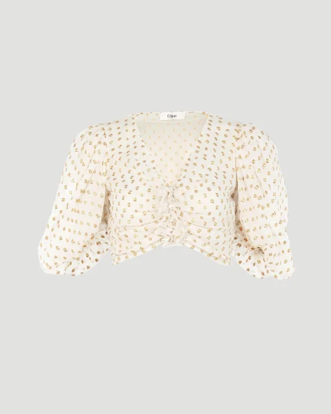 Fluid Cropped Top in Silk Jacquard and Lurex