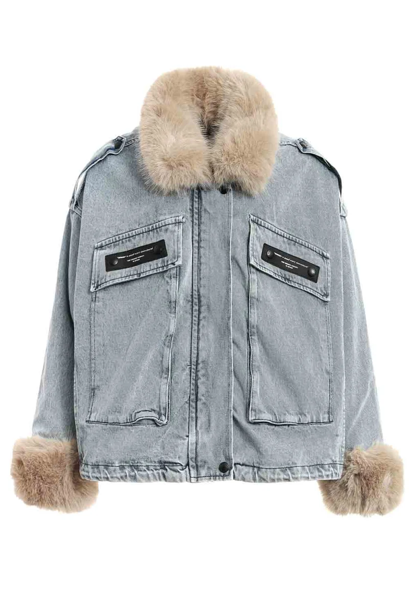 Яке Women Teddy Fur Denim MW094070824 blue
