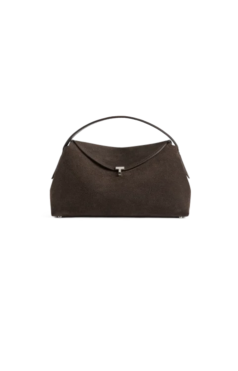T-Lock Suede Top Handle Bag in Brown