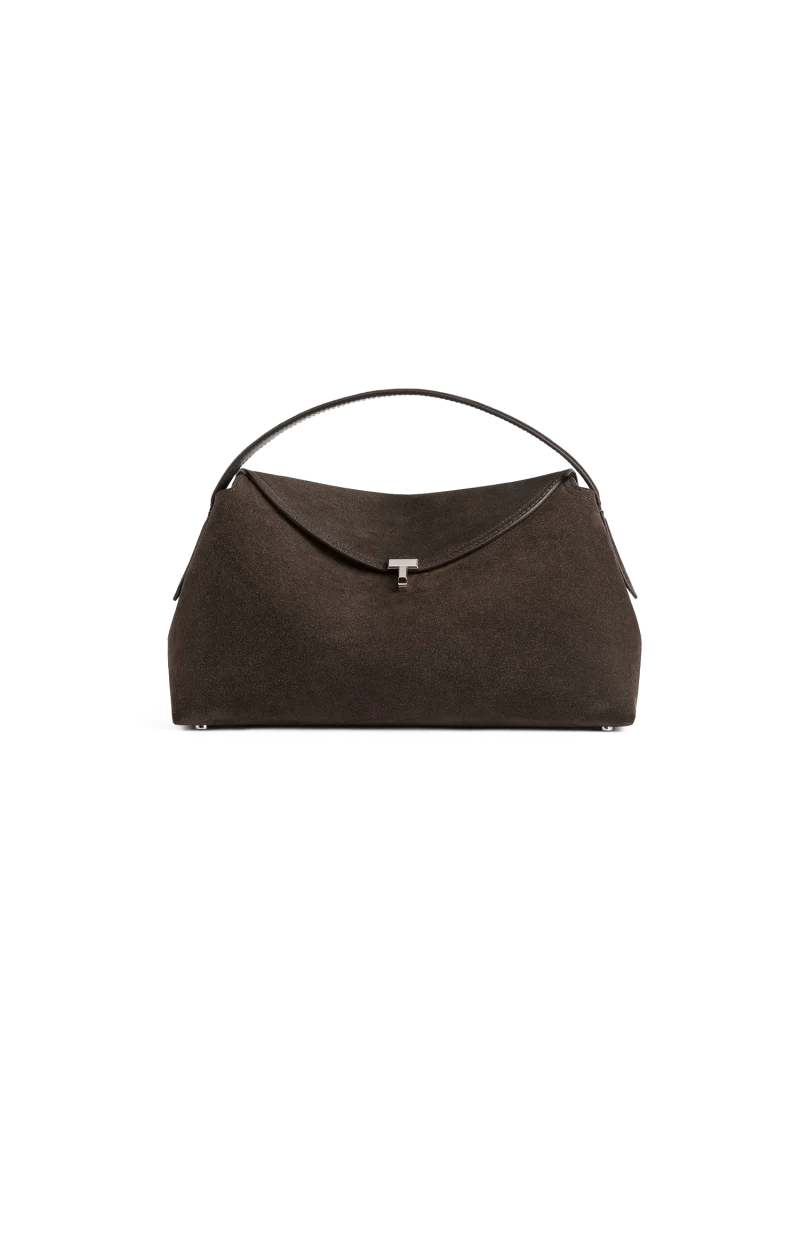 T-Lock Suede Top Handle Bag in Brown