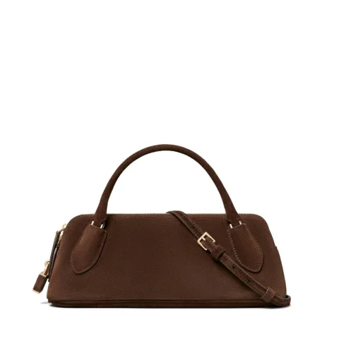 Дамска кафява чанта LOCK SUEDE TORY BURCH