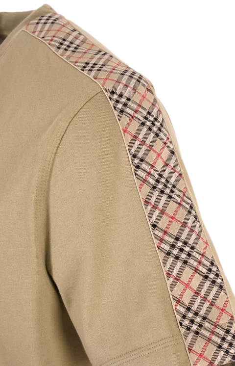 Check Trim Cotton T-Shirt in Green — снимка 3