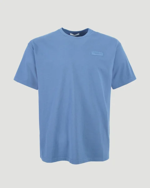 T-Shirt in Blue Cotton with Givenchy Paris Gros Grain