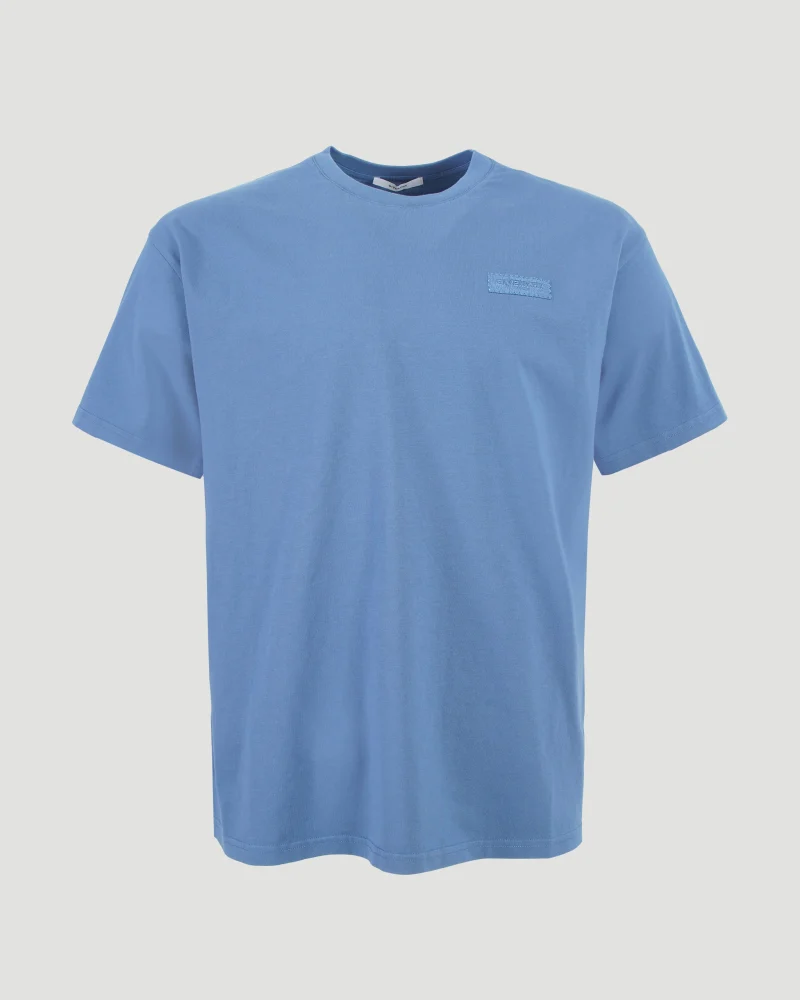 T-Shirt in Blue Cotton with Givenchy Paris Gros Grain