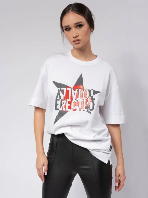 Бяла овърсайз тениска RED STAR — снимка 6