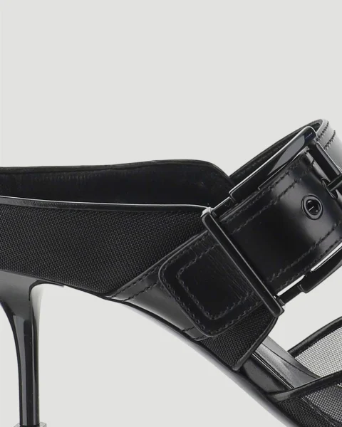 Mesh Heeled Mules in Black — снимка 3