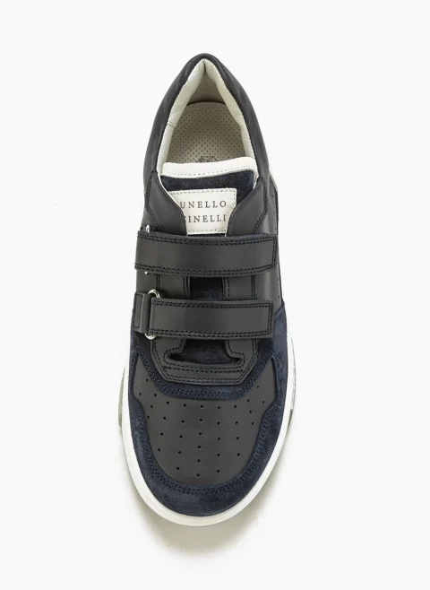 Кожени кецове с велурени детайли Brunello Cucinelli Kids — снимка 4
