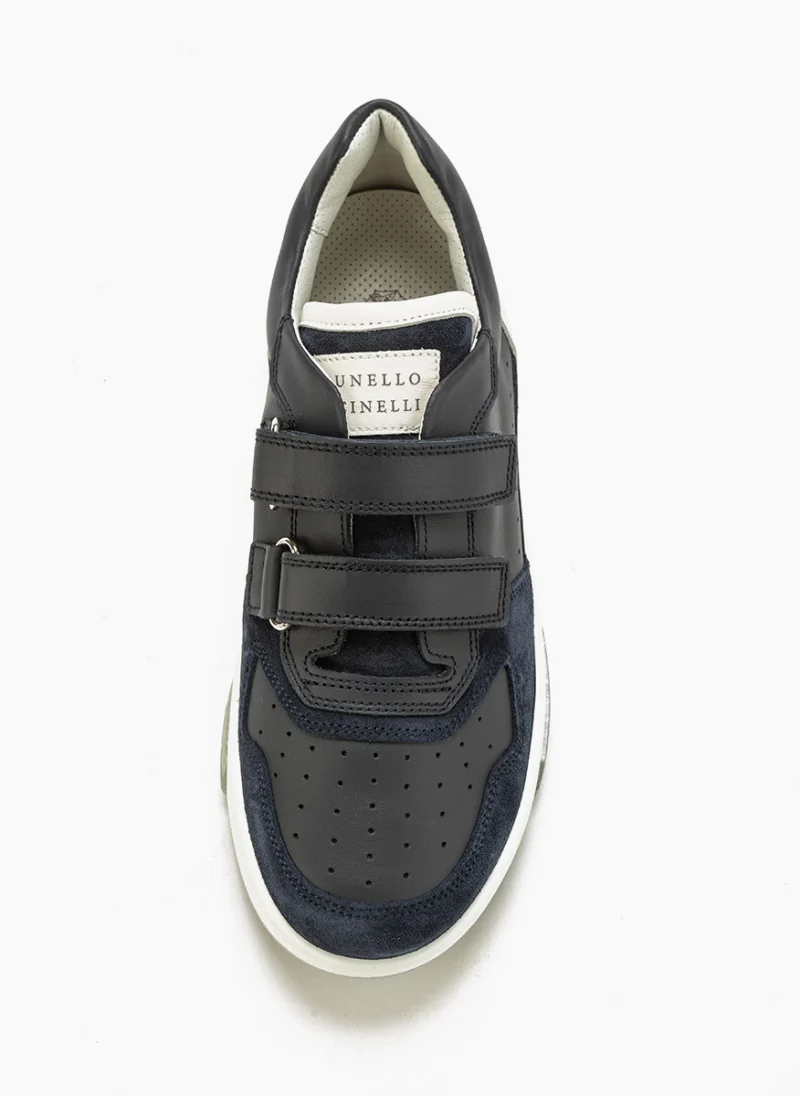 Кожени кецове с велурени детайли Brunello Cucinelli Kids — снимка 4
