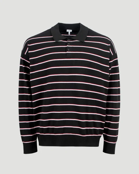 Polo Sweater in Striped Cotton Knit