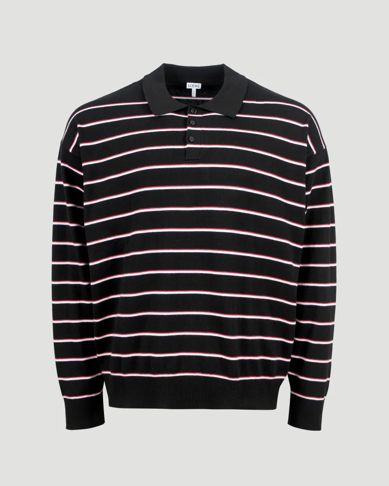 Polo Sweater in Striped Cotton Knit