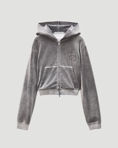 Shrunken Hoodie in Crystal Hotfix Velour