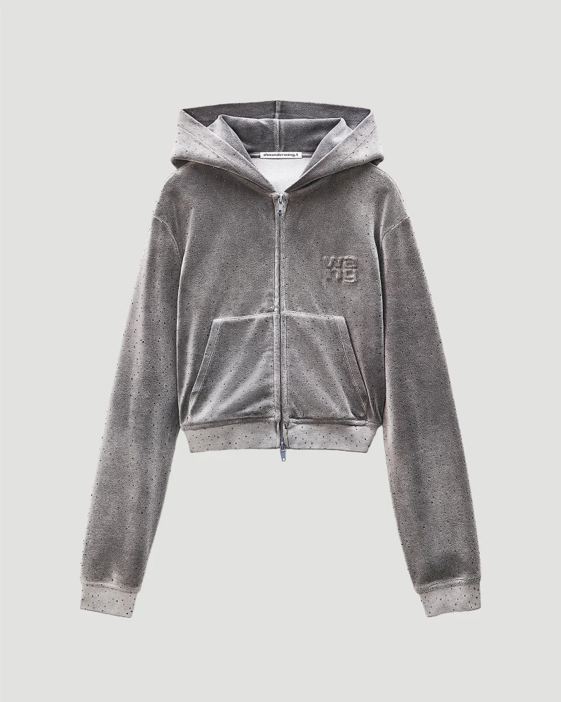 Shrunken Hoodie in Crystal Hotfix Velour