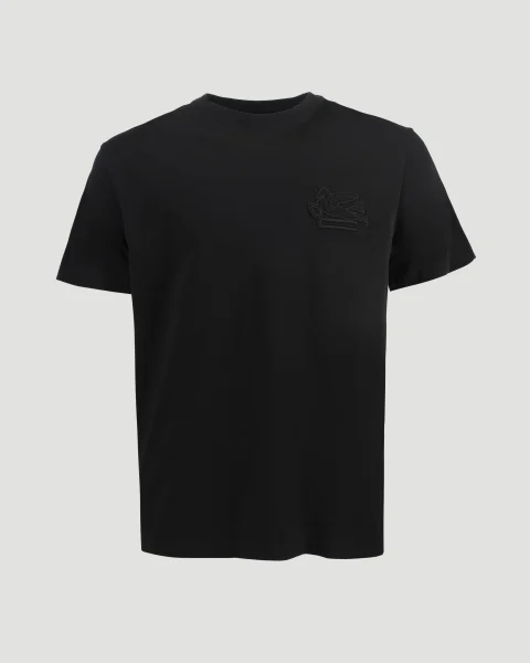 T-Shirt with Pegaso Embroidery in Black