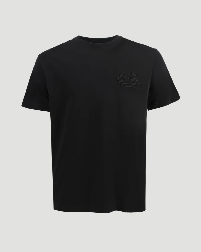 T-Shirt with Pegaso Embroidery in Black