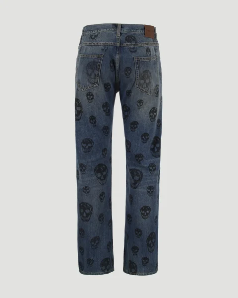Washed Blue Jeans with Skull Motif — снимка 2