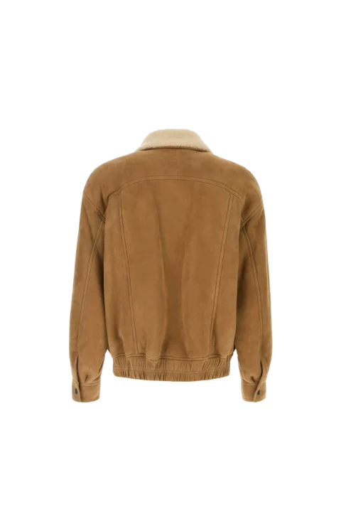 Shearling-Collar Suede Jacket in Beige — снимка 2