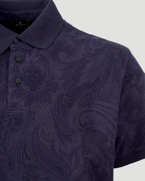 Paisley Jacquard Polo Shirt in Navy — снимка 2