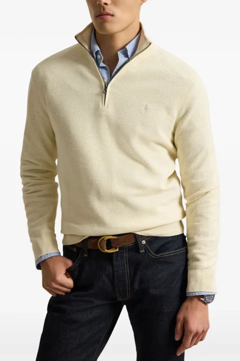 Плетено 32/2 Cotton-Half Zip 710B18060011 101 natural — снимка 2
