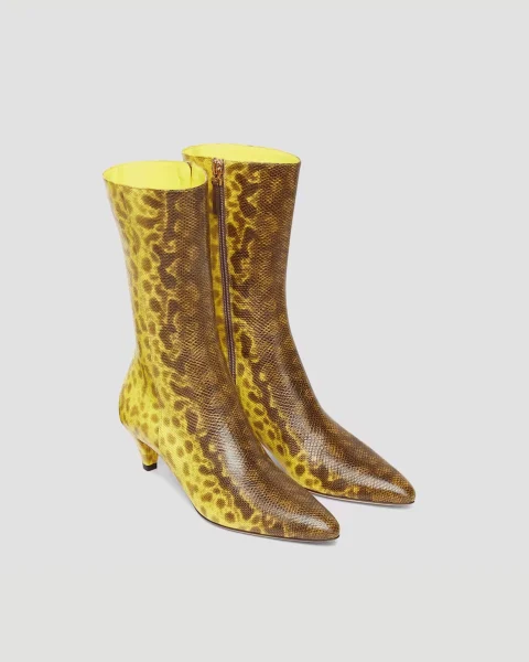 Yellow Karung Leather Medium-Heeled Boots — снимка 2