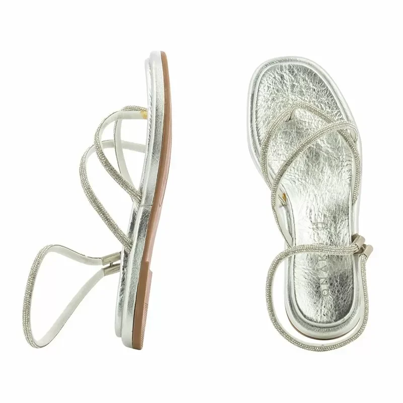 Дамски Равни Сандали ONAKO – 2369 ALL METALIC SILVER — снимка 5