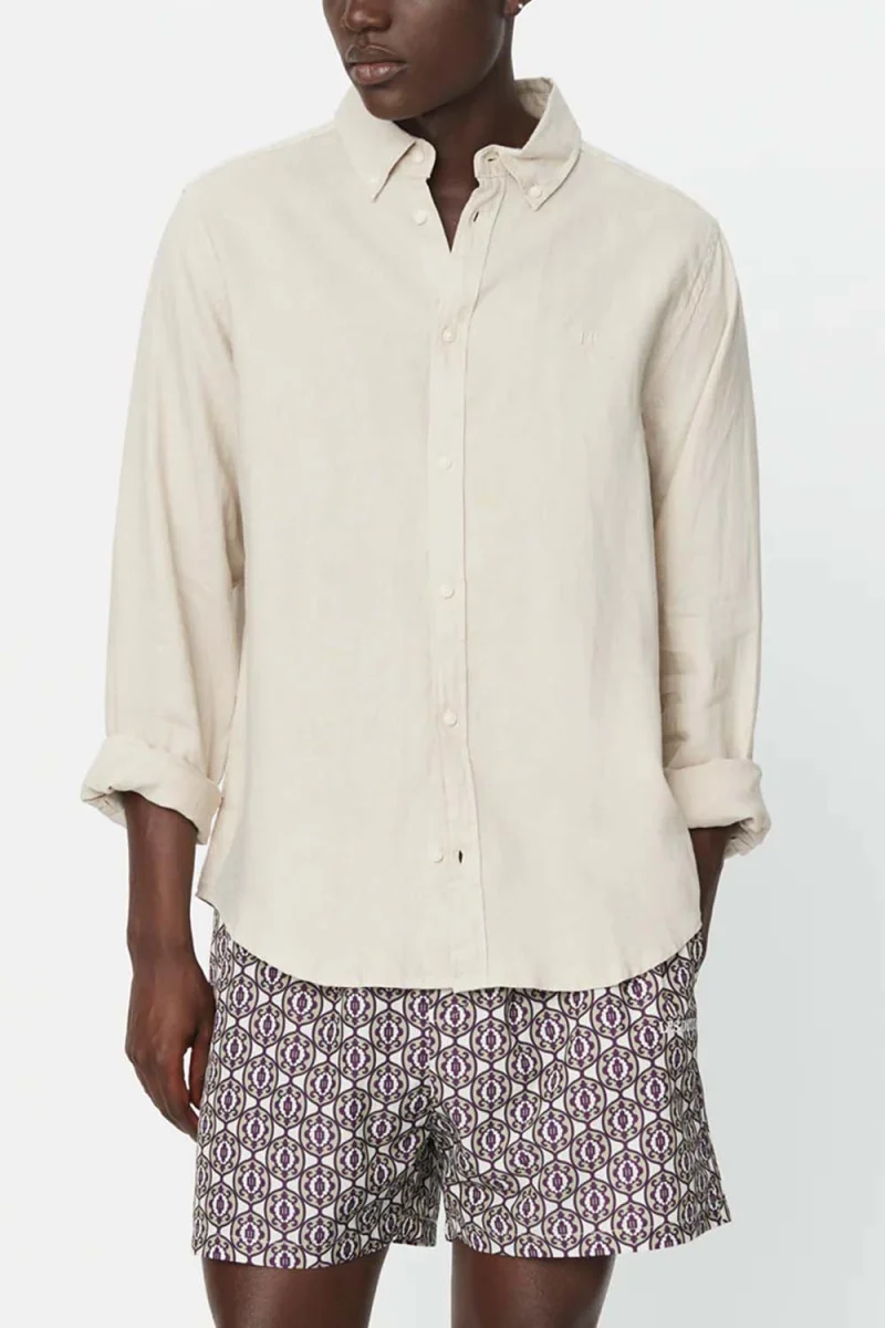 Риза Kristian Linen B.D. LDM410150 815815-light sand — снимка 2