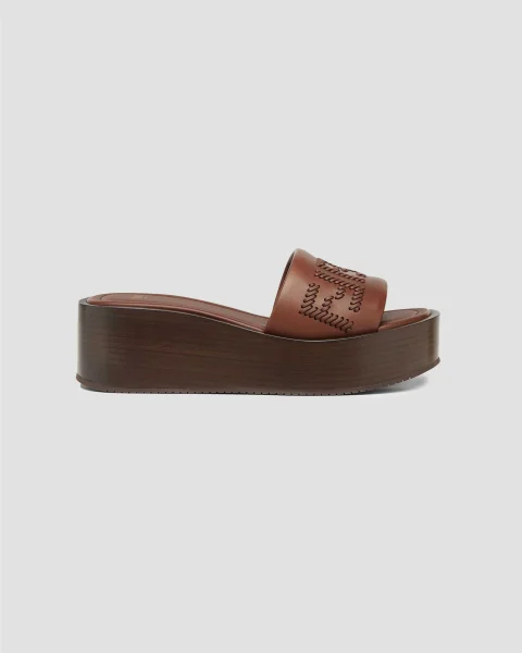 Fendi Sunshine Brown Leather Flatform Slides