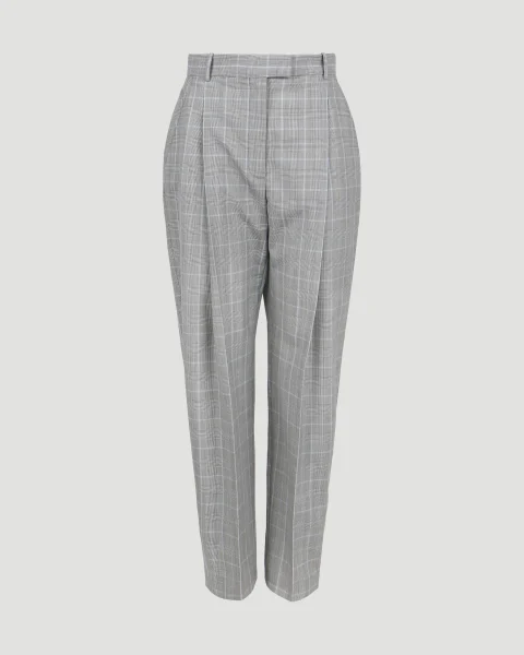 Wool Peg Trousers in Grey and Blue