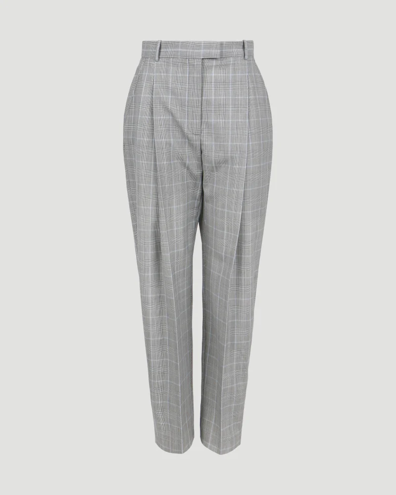 Wool Peg Trousers in Grey and Blue