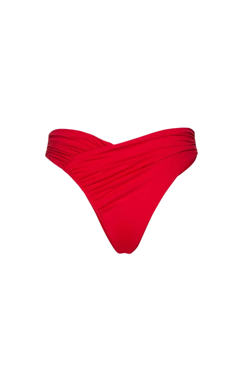 Ruched Asymmetric Swim Bottom in Red — снимка 2
