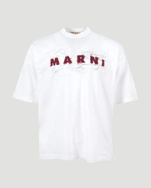 White Cotton T-Shirt with Wrinkled Logo