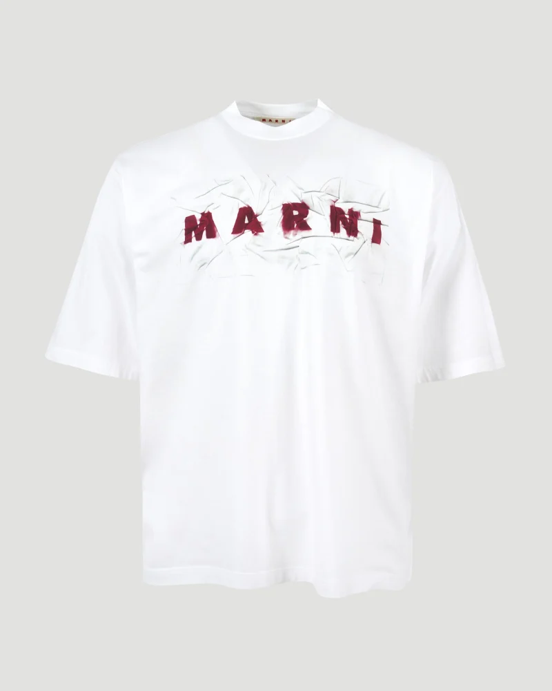 White Cotton T-Shirt with Wrinkled Logo