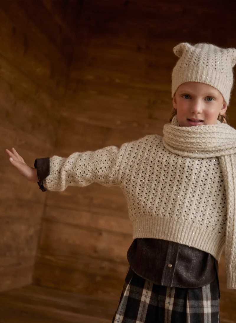 Пуловер с апликирани пайети Brunello Cucinelli Kids 8-10 — снимка 4