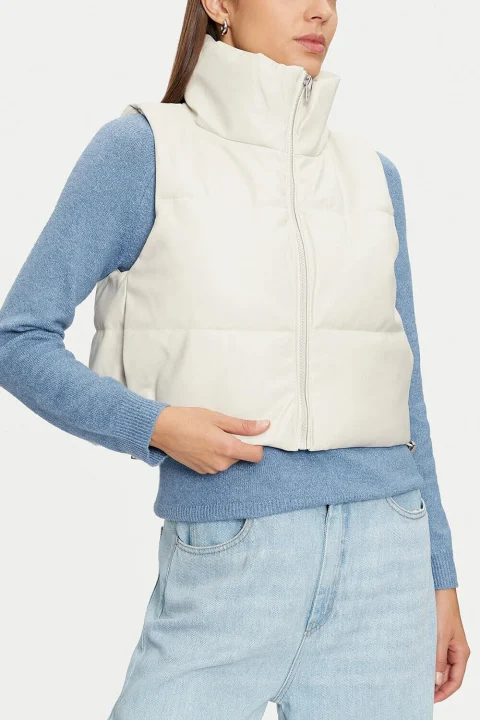 Яке Onlelsie Faux Leather Waistcoat 15322028 14-0002 TCX pumice stone — снимка 2