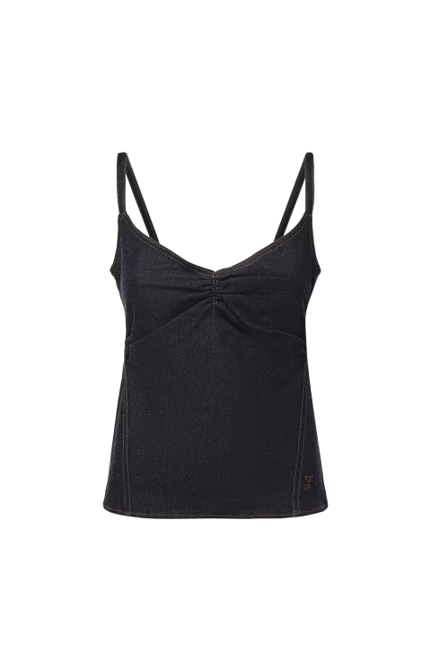 The de-Nîmes Pina Denim Top in Dark Navy