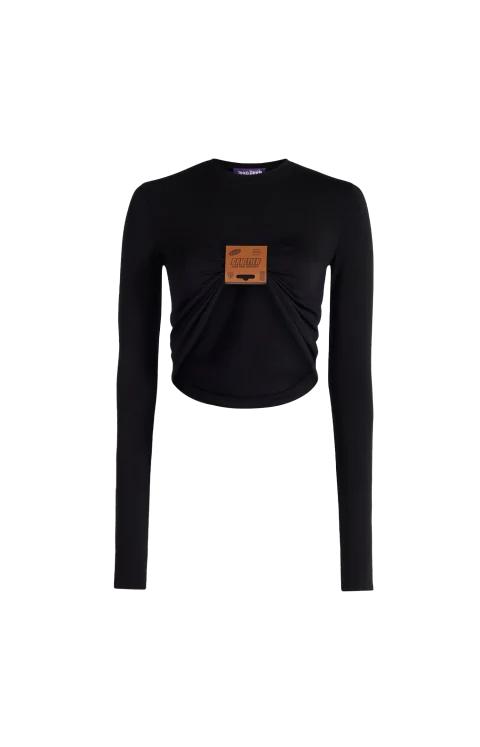 Label Long Sleeve Top in Black