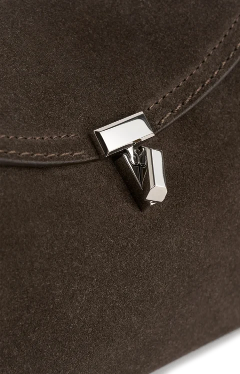 T-Lock Suede Clutch in Brown — снимка 4