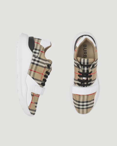 Vintage Check-Pattern Touch-Strap Sneakers — снимка 2