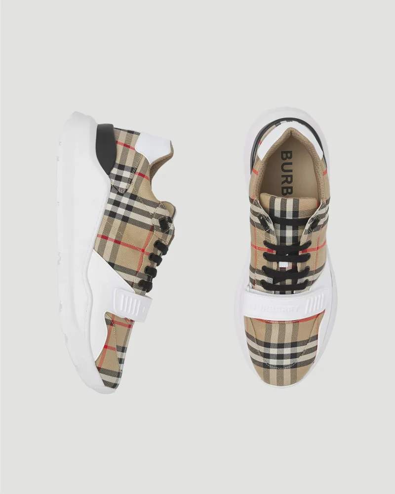 Vintage Check-Pattern Touch-Strap Sneakers — снимка 2