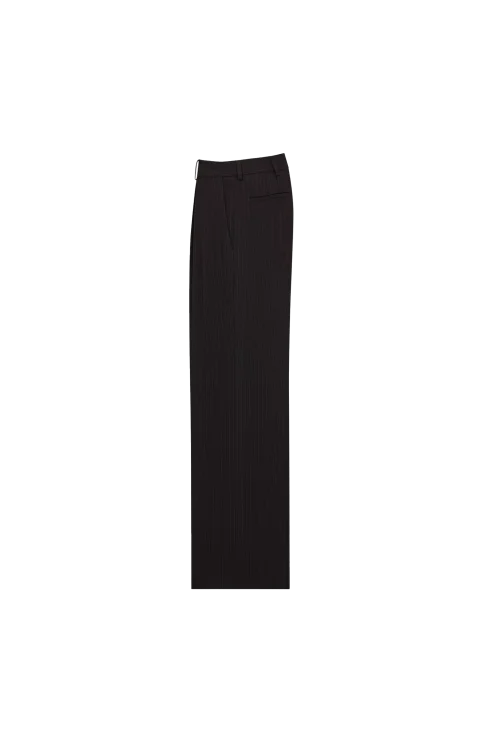 Pants in Chalk-Stripe Wool Mélange in Black/Grey — снимка 2