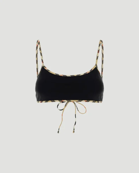 Check Trim Bikini Top in Black
