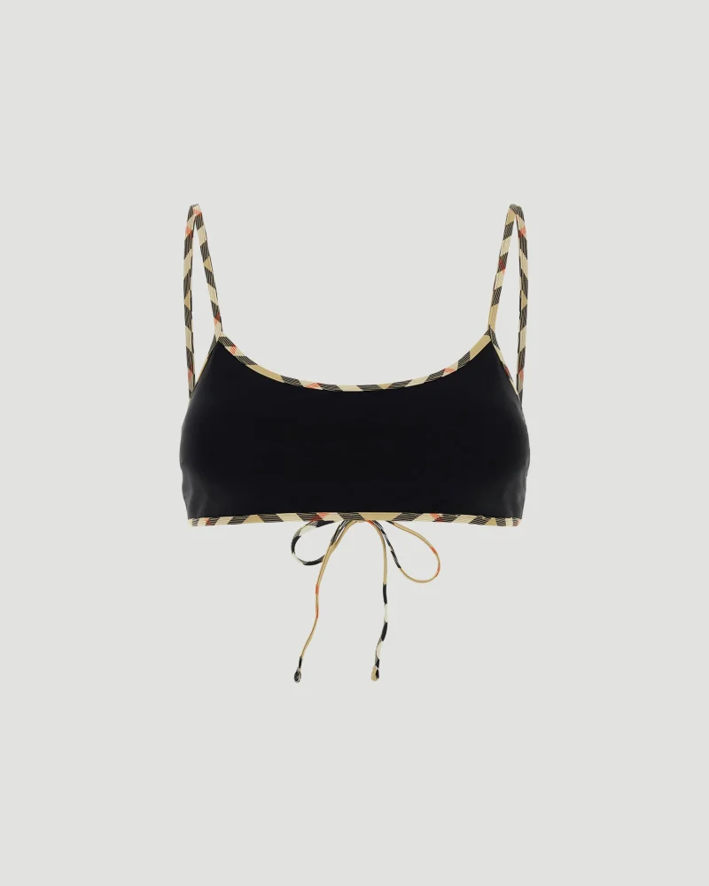 Check Trim Bikini Top in Black
