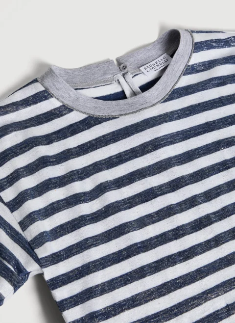 Тишърт от лен с монили Brunello Cucinelli Kids 4-6 — снимка 2